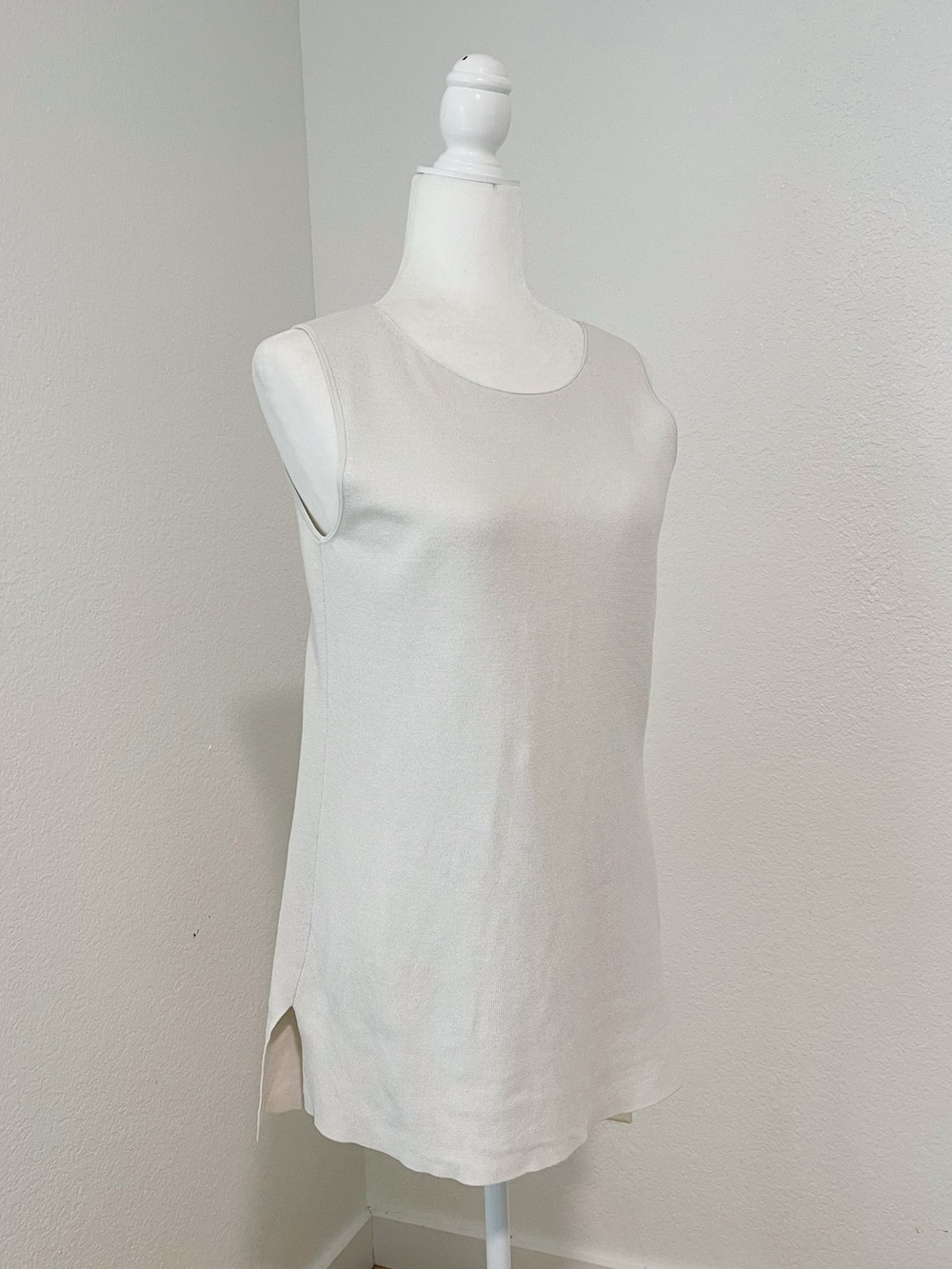 Eileen Fisher Beige Silk Organic Cotton Knit Tank Top Sleeveless Size M
